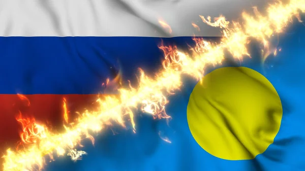 Ilustración Una Bandera Ondeante Rusia Palaos Separados Por Una Línea —  Fotos de Stock