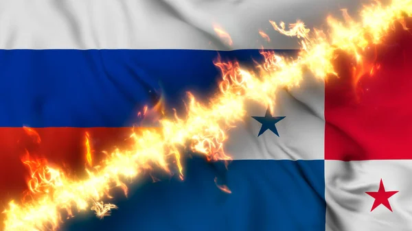 Ilustración Una Bandera Ondeante Rusia Panamá Separadas Por Una Línea —  Fotos de Stock
