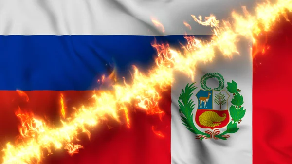 Ilustración Una Bandera Ondeante Rusia Perú Separadas Por Una Línea —  Fotos de Stock