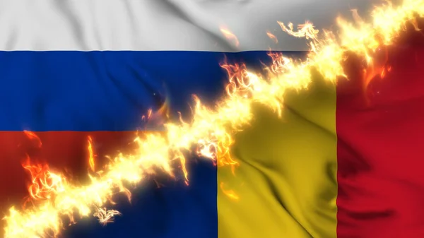 Ilustración Una Bandera Ondeante Rusia Rumanía Separadas Por Una Línea —  Fotos de Stock