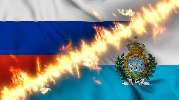 Ilustración Una Bandera Ondeante Rusia San Marino Separadas Por Una —  Fotos de Stock
