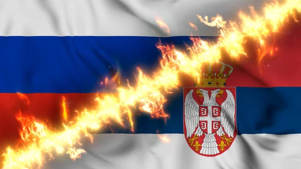 Illustration Flagga Från Ryssland Och Serbien Åtskilda Skottlinje Korsade Flaggor — Stockfoto