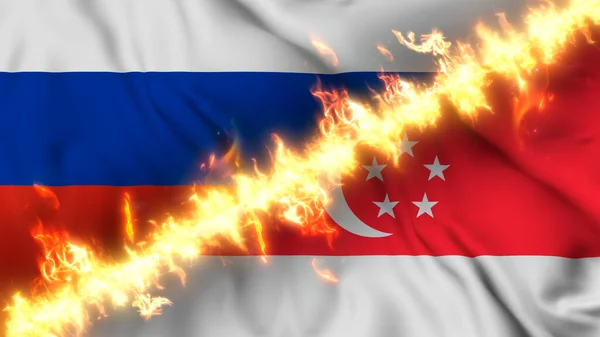 Illustration Einer Schwenkenden Flagge Russlands Und Singapurs Die Durch Eine — Stockfoto