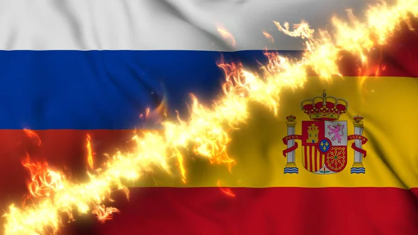 Illustration Einer Schwenkenden Flagge Russlands Und Spaniens Die Durch Eine — Stockfoto
