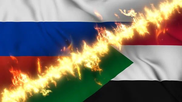 Illustration Einer Schwenkenden Flagge Russlands Und Des Sudan Die Durch — Stockfoto