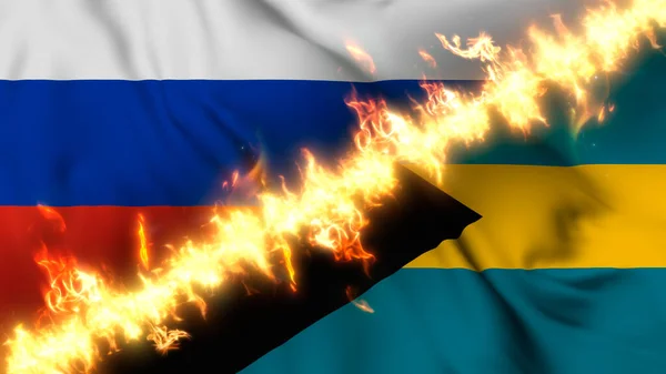 Ilustración Una Bandera Ondeante Rusia Las Bahamas Separadas Por Una — Foto de Stock