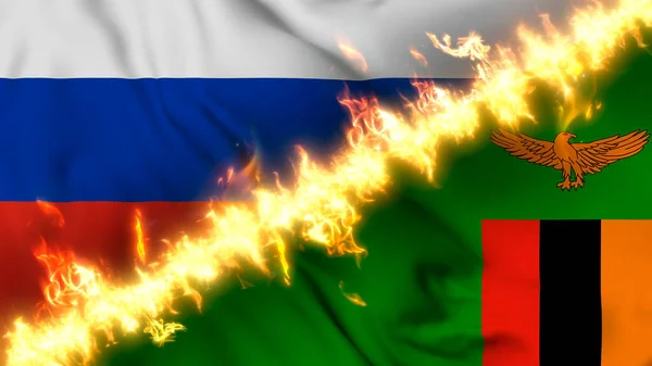 Illustration Einer Schwenkenden Flagge Von Russland Und Sambia Die Durch — Stockfoto