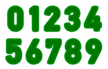 Yeşil çimen koleksiyonu, doğa, koruma, doğal, organik, eğitim, ekoloji, çevre, sağlık, ilkbahar veya yaz için beyaz zemin üzerine izole eko yazı tipi. 3d hazırlayıcı