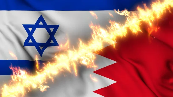 Illustration Drapeau Ondulé Israël Bahreïn Séparé Par Une Ligne Feu — Photo