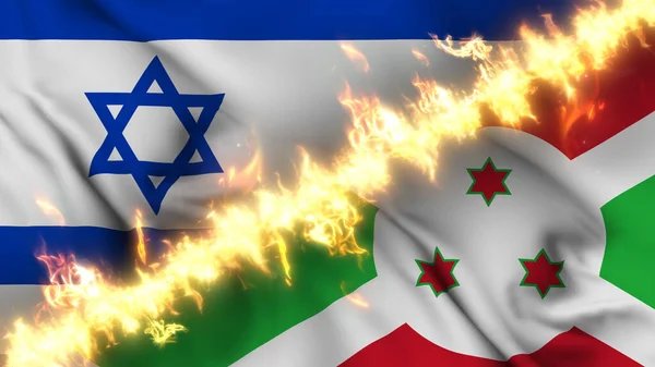 Illustration Drapeau Ondulé Israël Burundi Séparé Par Une Ligne Feu — Photo