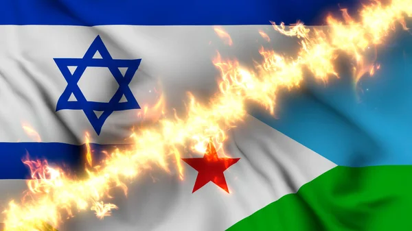 Ilustrace Vlnící Vlajky Izraele Džibuti Oddělené Linií Palby Křížové Vlajky — Stock fotografie