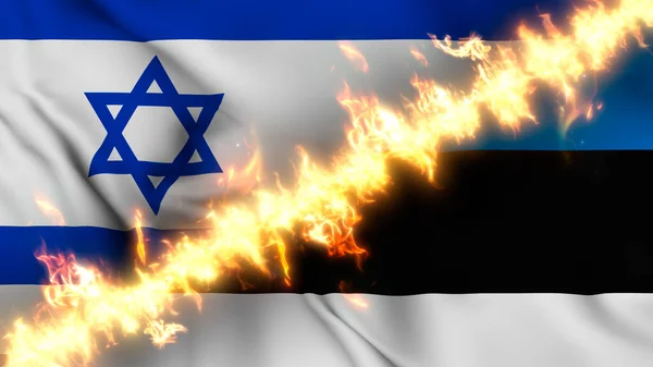 Illustration Waving Flag Israel Estonia Separated Line Fire Crossed Flags — Stock Photo, Image