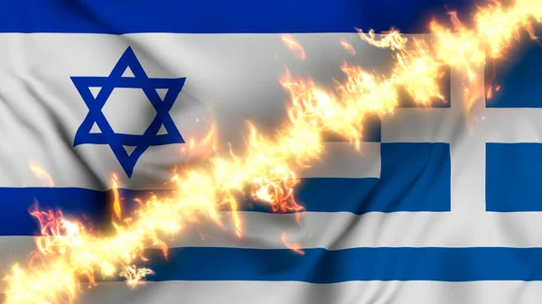 Ilustração Uma Bandeira Ondulante Israel Grécia Separada Por Uma Linha — Fotografia de Stock