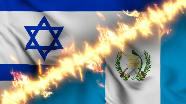 Ilustrace Vlnící Vlajky Izraele Guatemaly Oddělené Linií Palby Křížové Vlajky — Stock fotografie