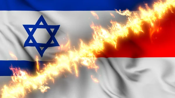 Ilustración Una Bandera Ondeante Israel Indonesia Separadas Por Una Línea —  Fotos de Stock