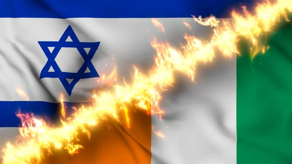 Illustration Waving Flag Israel Ivory Coast Separated Line Fire Crossed — Stock Photo, Image