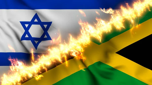 Ilustrace Vlnící Vlajky Izraele Jamajky Oddělené Linií Palby Křížové Vlajky — Stock fotografie