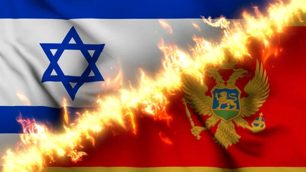 Ilustrace Vlnící Vlajky Izraele Černé Hory Oddělené Linií Palby Křížové — Stock fotografie