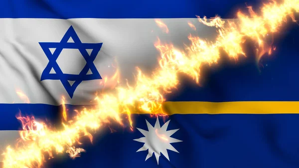 Ilustrace Vlnící Vlajky Izraele Nauru Oddělené Linií Palby Křížové Vlajky — Stock fotografie