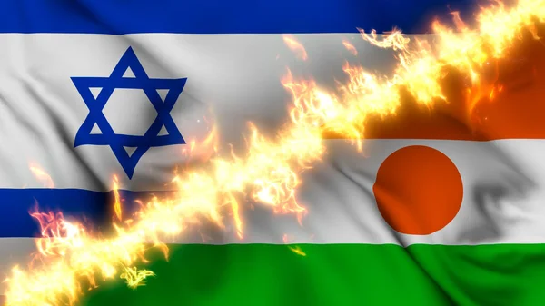 Ilustrace Vlnící Vlajky Izraele Nigeru Oddělené Linií Palby Křížové Vlajky — Stock fotografie
