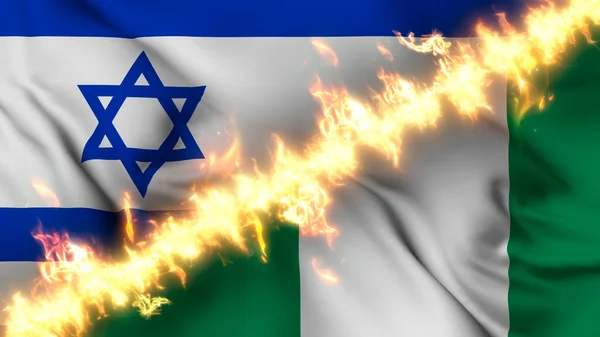 Ilustrace Vlnící Vlajky Izraele Nigérie Oddělené Linií Palby Křížové Vlajky — Stock fotografie