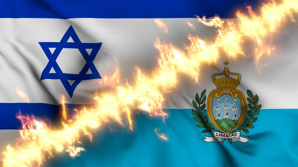 Ilustración Una Bandera Ondeante Israel San Marino Separada Por Una —  Fotos de Stock