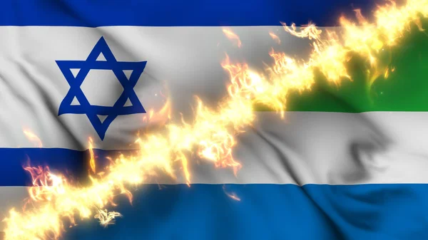 Ilustrace Vlnící Vlajky Izraele Sierry Leone Oddělené Linií Palby Křížové — Stock fotografie