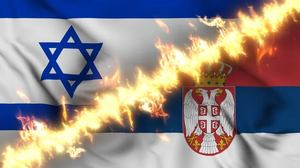 Ilustracja Machającej Flagi Izraela Serbii Oddzielonej Linią Ognia Krzyżowane Flagi — Zdjęcie stockowe