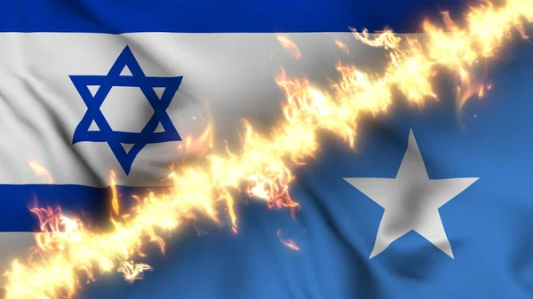 Ilustrace Vlnící Vlajky Izraele Somálska Oddělené Linií Palby Křížové Vlajky — Stock fotografie