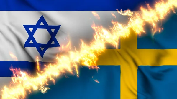 Ilustración Una Bandera Ondeante Israel Suecia Separadas Por Una Línea — Foto de Stock