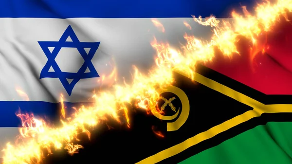 Illustration Drapeau Ondulé Israël Vanuatu Séparé Par Une Ligne Feu — Photo