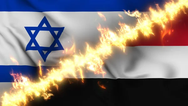 Ilustración Una Bandera Ondeante Israel Yemen Separada Por Una Línea —  Fotos de Stock