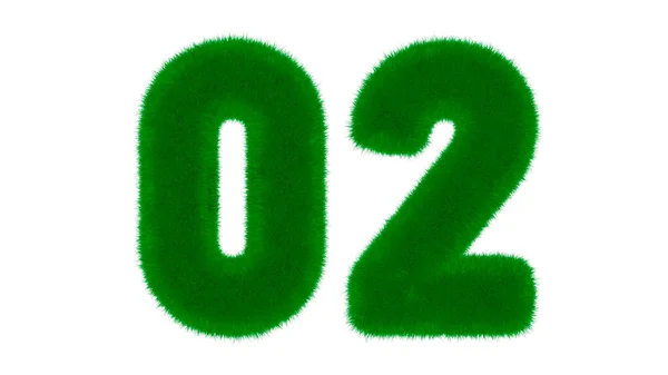草の形をした自然緑のフォントからの番号02は 隔離された白い背景にあります 3Dレンダリング図 — ストック写真