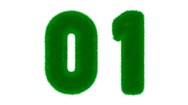 草の形をした天然の緑のフォントからの番号01は 隔離された白い背景にあります 3Dレンダリング図 — ストック写真