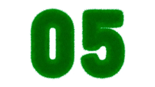 草の形をした天然の緑のフォントからの番号05は 隔離された白い背景にあります 3Dレンダリング図 — ストック写真