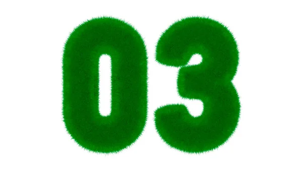 草の形をした自然緑のフォントからの数03は 隔離された白の背景にあります 3Dレンダリング図 — ストック写真
