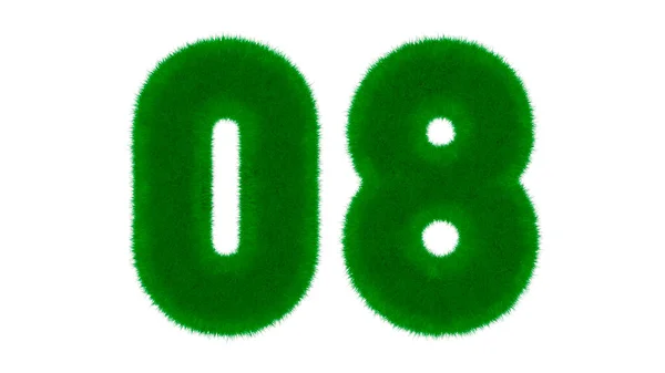 草の形をした自然緑のフォントからの数08は 隔離された白い背景にあります 3Dレンダリング図 — ストック写真