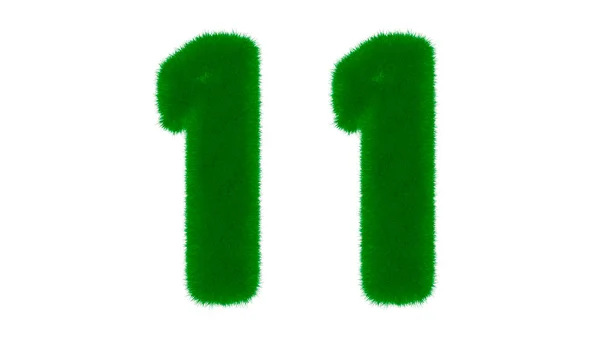 草の形をした天然の緑のフォントからの11番目の独立した白い背景に 3Dレンダリング図 — ストック写真