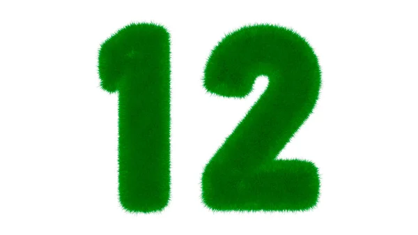 草の形をした天然の緑のフォントからの12番目の独立した白い背景に 3Dレンダリング図 — ストック写真