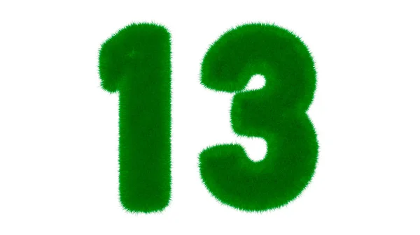 草の形をした天然の緑のフォントから13番目の独立した白の背景にあります 3Dレンダリング図 — ストック写真