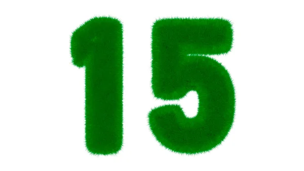 草の形をした天然の緑のフォントからの15番目の独立した白い背景に 3Dレンダリング図 — ストック写真