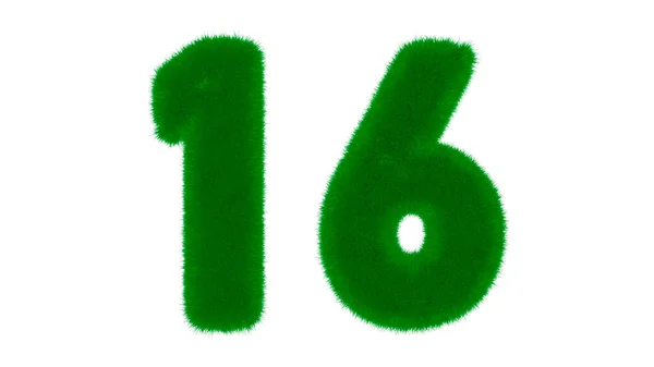 草の形の自然緑のフォントからの数16孤立した白い背景に 3Dレンダリング図 — ストック写真