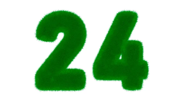 草の形をした天然の緑のフォントから24番目の独立した白の背景にあります 3Dレンダリング図 — ストック写真