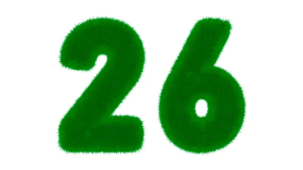 草の形をした天然の緑のフォントからの番号26孤立した白い背景に 3Dレンダリング図 — ストック写真