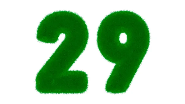 草の形をした天然の緑色のフォントからの番号29は 隔離された白い背景にあります 3Dレンダリング図 — ストック写真
