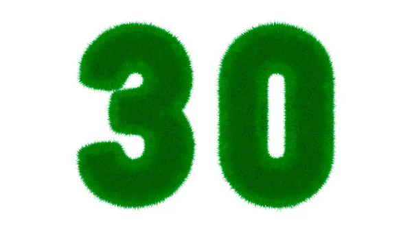 草の形をした天然の緑のフォントから 隔離された白い背景に30番目の数字 3Dレンダリング図 — ストック写真