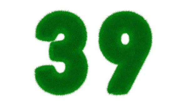 39号由天然绿色字体组成 在孤立的白色背景上呈草状 3D渲染说明 — 图库照片