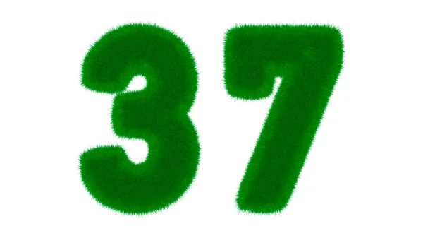 草の形をした天然の緑のフォントからの37番目の独立した白い背景に 3Dレンダリング図 — ストック写真