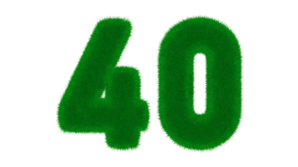 草の形をした天然の緑のフォントからの40番目の独立した白い背景に 3Dレンダリング図 — ストック写真