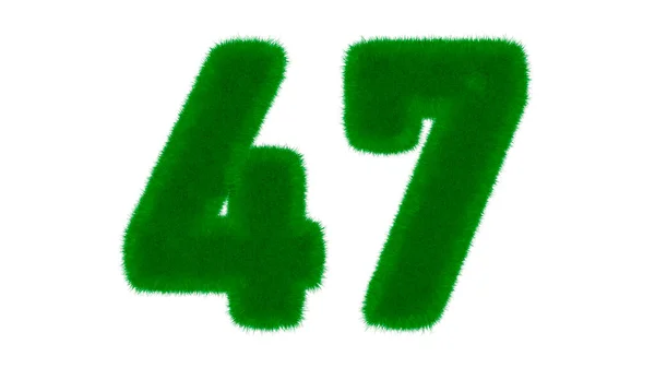 草の形をした天然の緑のフォントから47番目の独立した白の背景にあります 3Dレンダリング図 — ストック写真